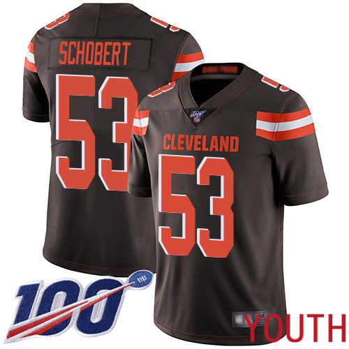 Cleveland Browns Joe Schobert Youth Brown Limited Jersey #53 NFL Football Home 100th Season Vapor Untouchable->women nfl jersey->Women Jersey
